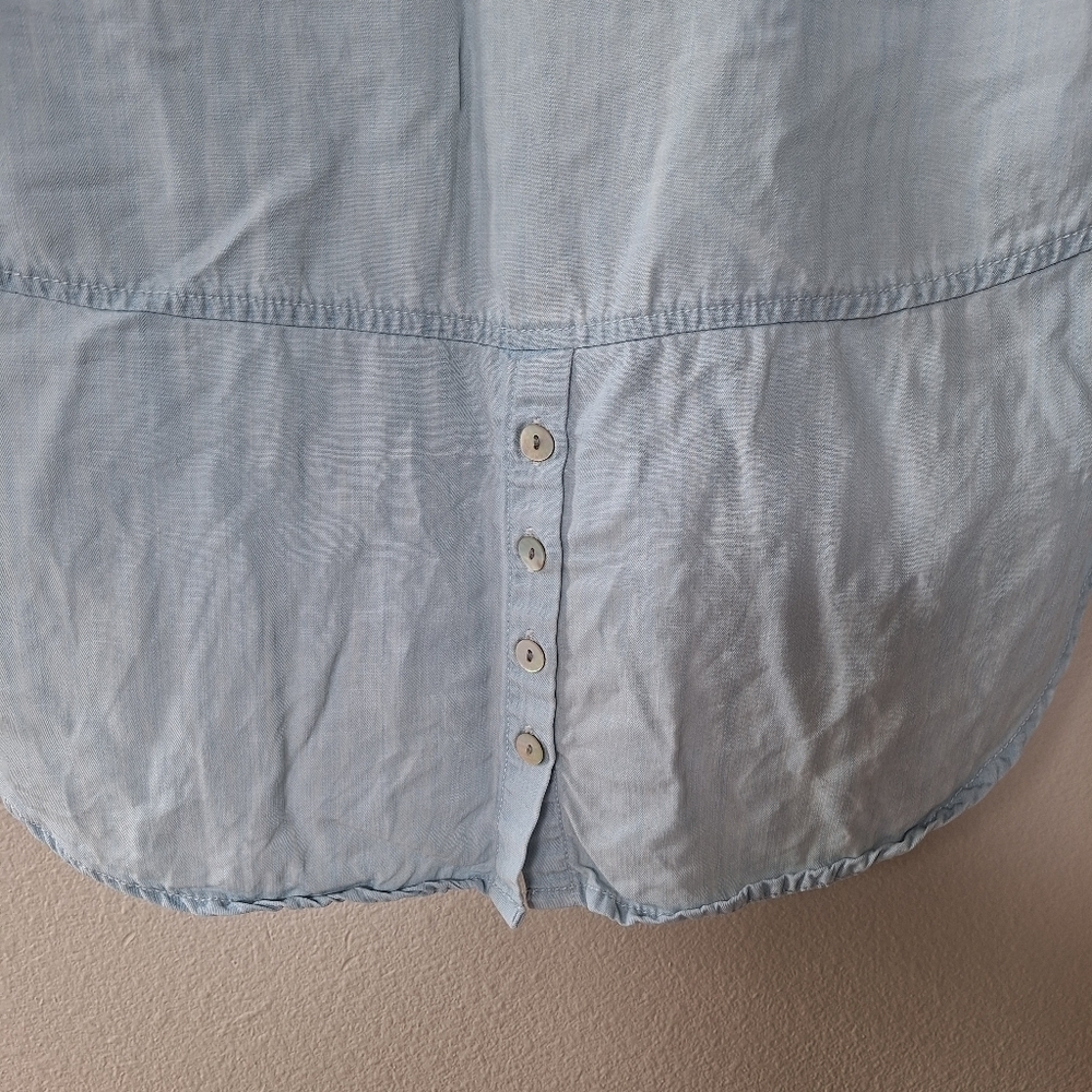 Liverpool Womens Light Wash Chambray Denim Tunic Roll Tab Top. Size S - Picture 7 of 8
